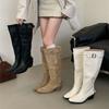 Women with Big Tube Circumference Boots 2025 Autumn and Winter Look Thin But Knee Long Boots Pointed Thick Heel Belt Buckle Pile Boots Women