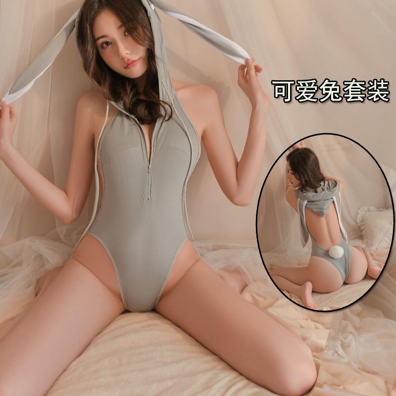 Large Size Fun Bunny Zipper Backless Deep V Bare Tits Cosplay Sexy Seduction Flirting Q onesie