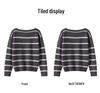 Women's One-Shoulder Striped Cashmere Sweater - Korean Style, Loose Fit Knitwear Top