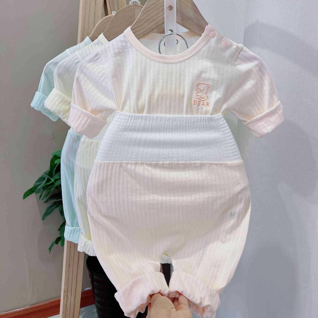 Baby Summer Airy Cotton Clothing Set: Ultra-Thin High-Waisted Diaper Cover and Breathable Home Wear for Infants.