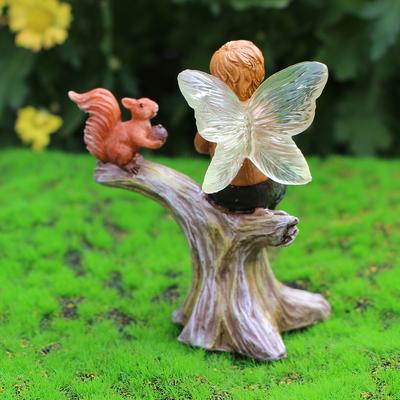 A Flower Fairy and Squirrel Resin Handicraft, Courtyard Garden Decoration Ornament, Home Decoration Small Ornament