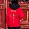 Li Ning Sports Fashion Series Daily Progress Embroidered Badge Printed Color Block Pullover Hoodie Women hoodies Vermilion-Red AWDR022-2