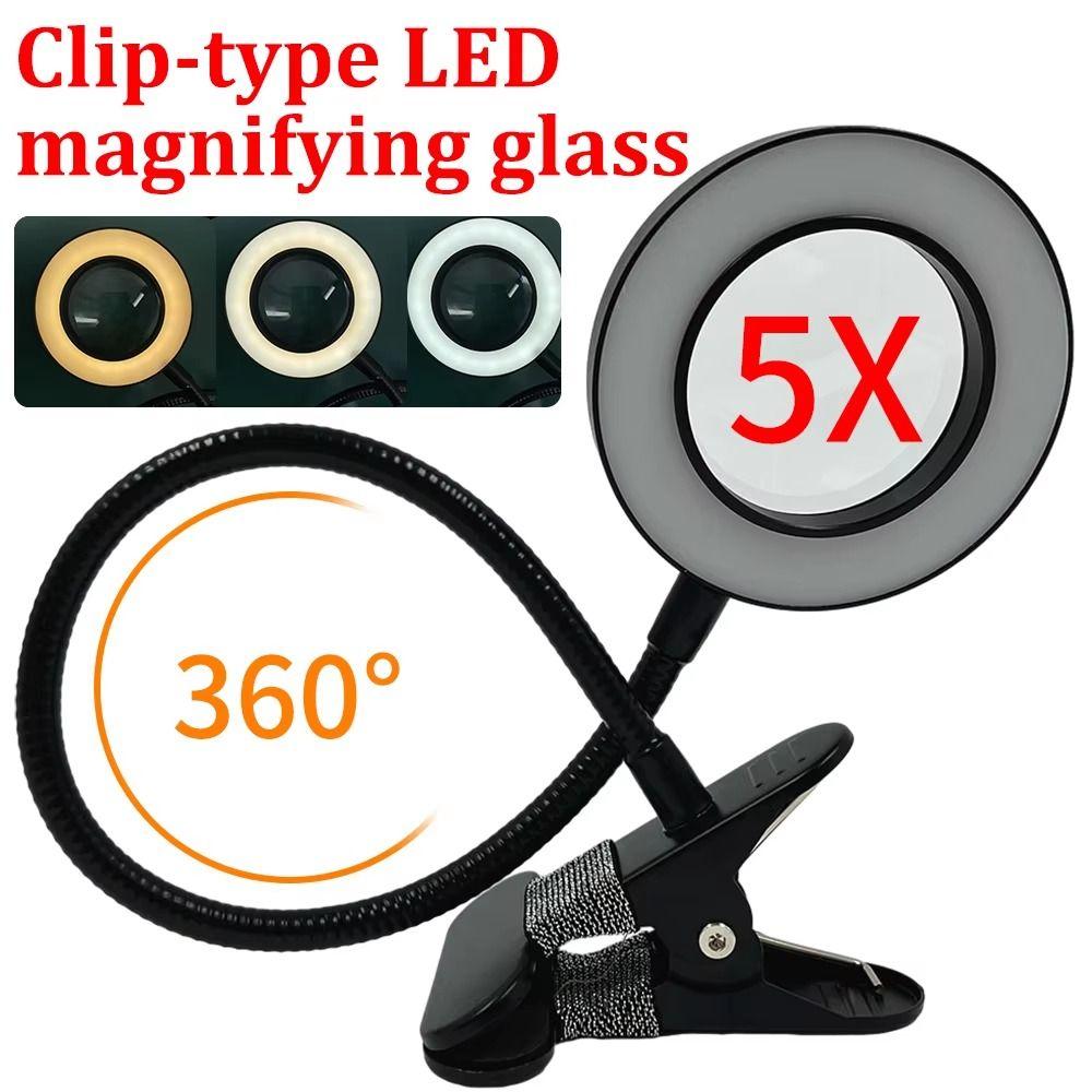 Adjustable Levels LED Magnifying Glass Lamp 5X Magnification Clip On Desk Lamp  Tattoo Art
