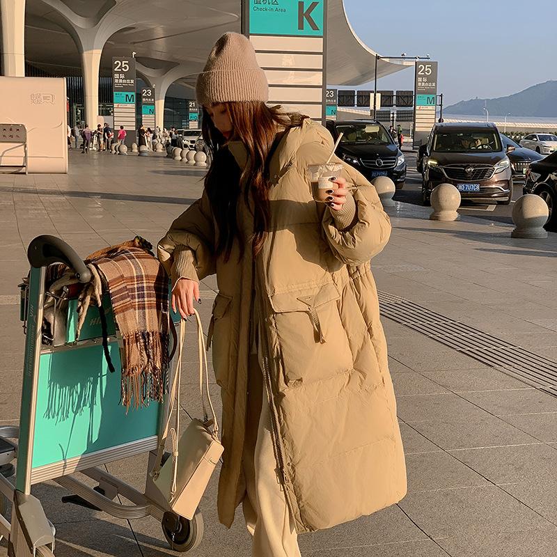 Cotton clothes for women in winter 2025 new Korean loose large pockets thickened jacket long over-the-knee down padded jacket