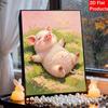 Sparkling Pearl Painting on Stretched Frame Cute Pig Lying on Grass DIY Bead Art Canvas Relaxing Hobby Gift for Craft Lovers Unique Wall Decor