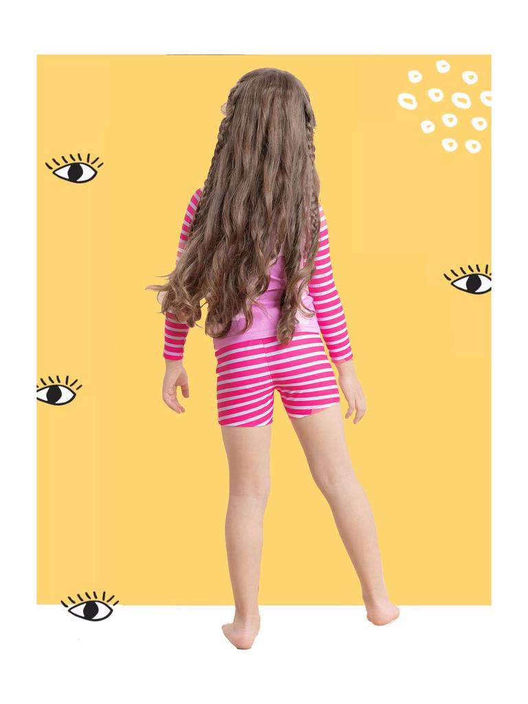 Girls' Long Sleeve Unicorn Striped Swimsuit Set (2025)