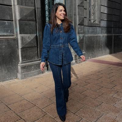Casual Denim Sets Women Slim Lapel Puff Sleeve Jackets Straight High Waist Pants 2025 Spring Fashion Street 2 Piece Lady Set