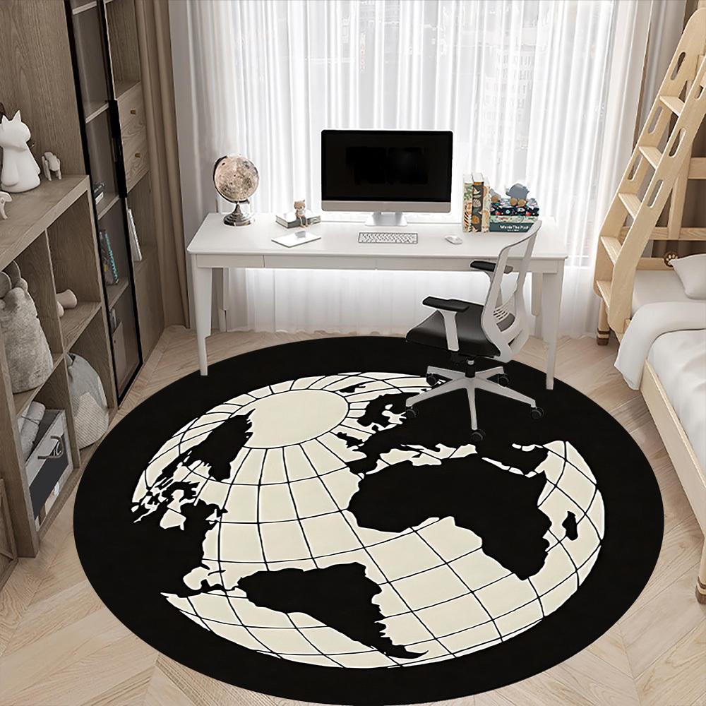 1pc Global Map Office Round Area Rug, Indoor Mat Suitable For Office, Under Office Chairs Bedroom Living Room Home Decor, Room Deco