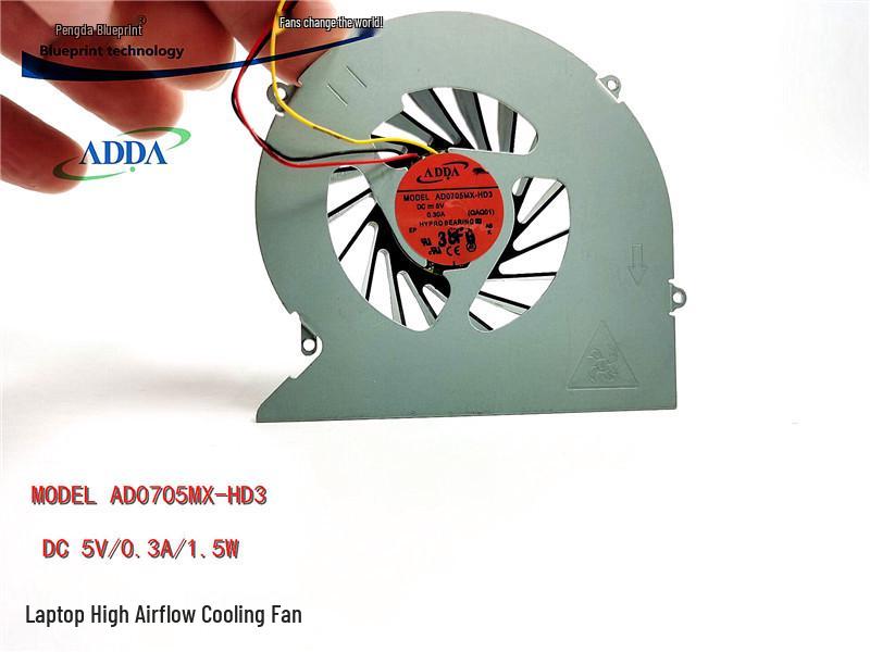 AD0705MX-HD3 Turbo Laptop Fan, 5V 0.3A, 7.5CM, USB Cooling 1.25 Original 3-Pin Plug