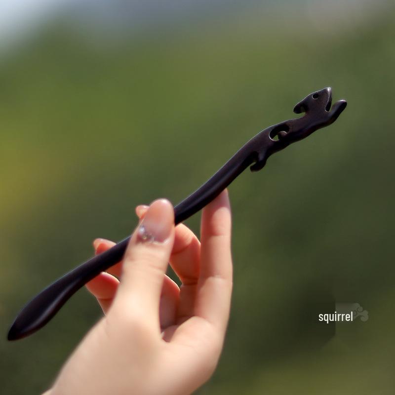 High-End Natural Ebony Wood Hairpin - Extended Chinese Ancient Style Black Hair Bun Accessory