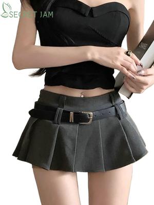 Secret Jam Goth Dark Lace Gothic High Waist Pleated Mini Skirts Harajuku Black E-Girl Sweet A-Line Micro Skirt