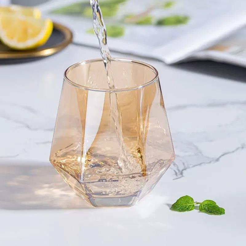 4pcs/set 10OZ Wine Glasses Six-sided Colorful Whiskey Cocktail Tequila Glass Cups Party Bar Supply Home Drinking Tumbler