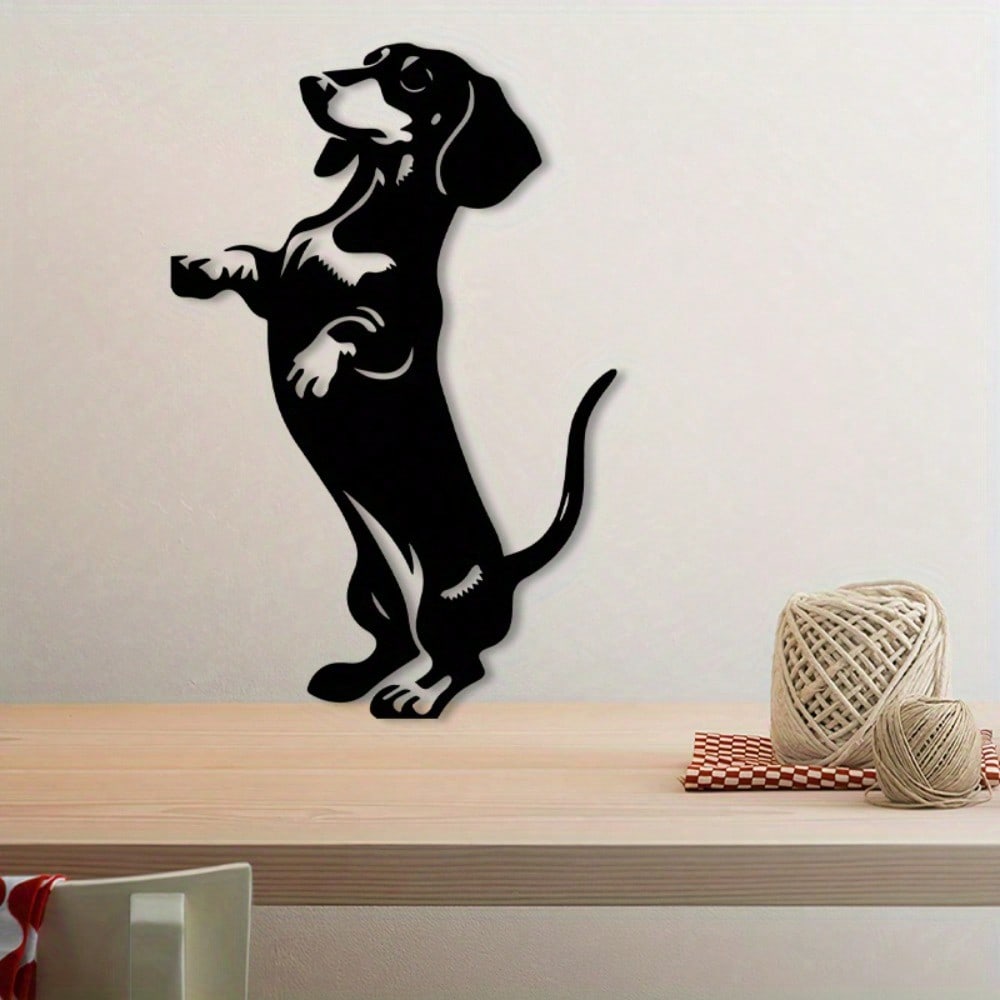 Black Metal Dachshund Wall Art, 2D Iron Dog Decor for Home & Garden Gift