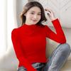 Women's Slim-Fit Fleece Long Sleeve Shirt - Autumn/Winter Solid Color, Half-High Collar