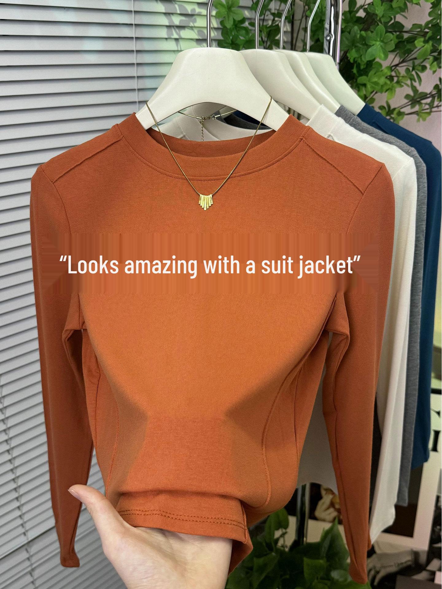 

Women s Solid Color Round Neck Long Sleeve Versatile Base Layer Shirt - 2026 Korean Chic Style for Spring/Autumn XL [60-70 kg]