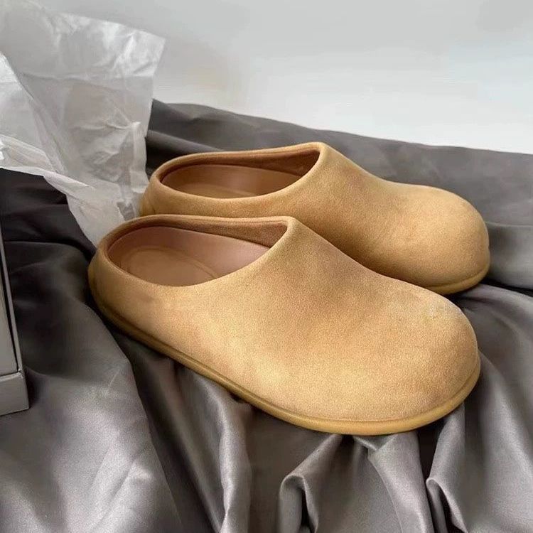 

Ретро шлепанцы на толстой подошве Баотоу новые женские милые на плоской подошве с педальным дизайном зимний бархат 40