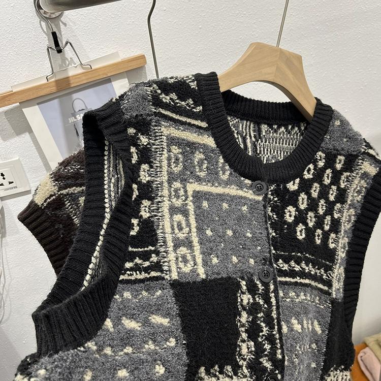 Dimanaf Automne 2025 Femmes Pulls Gilets Sans Manches Tricot Boutons Grande Taille Style Décontracté Ample Pull Noir