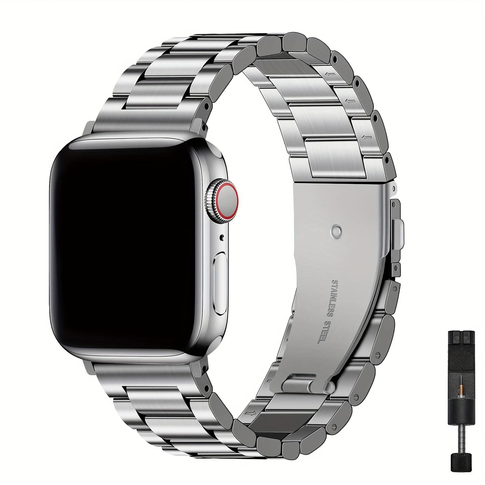 

Ремешок для Apple Watch из нержавеющей стали с надежной застежкой Tang и корпусом | Подходит для часов Series 1-Ultra размером 38–45 мм 42444549mm серебряный