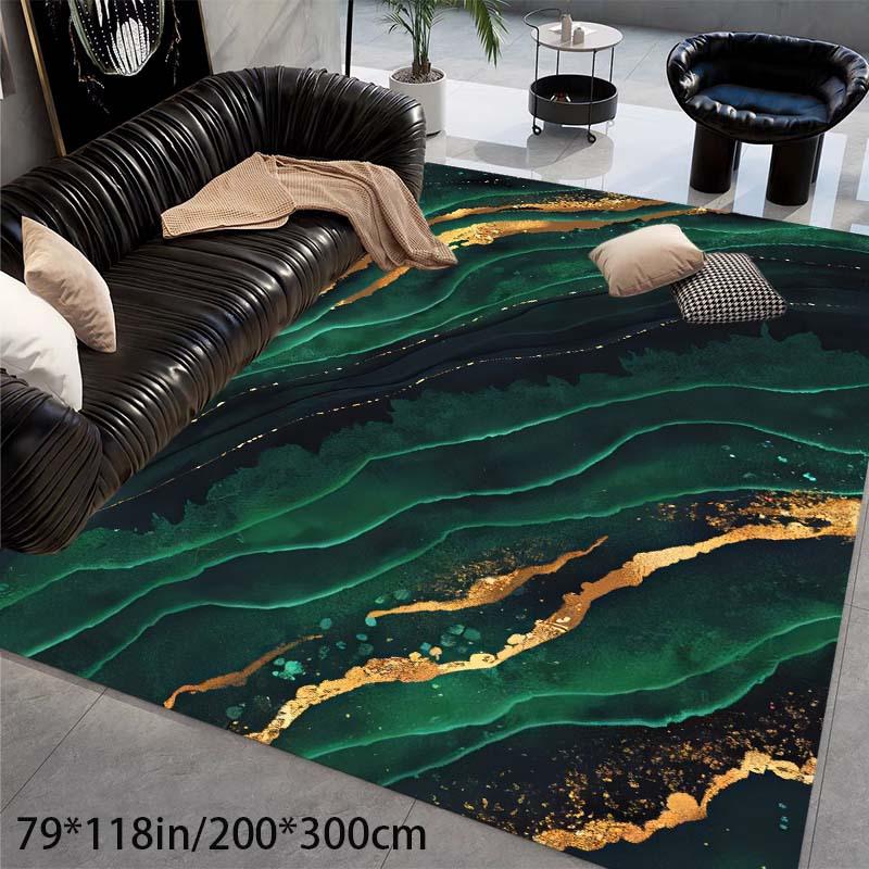 

Golden Black Marble Patterned Area Rug Polyester Backing Machine Made Non Slip Home Decor 50x80cm20x31in