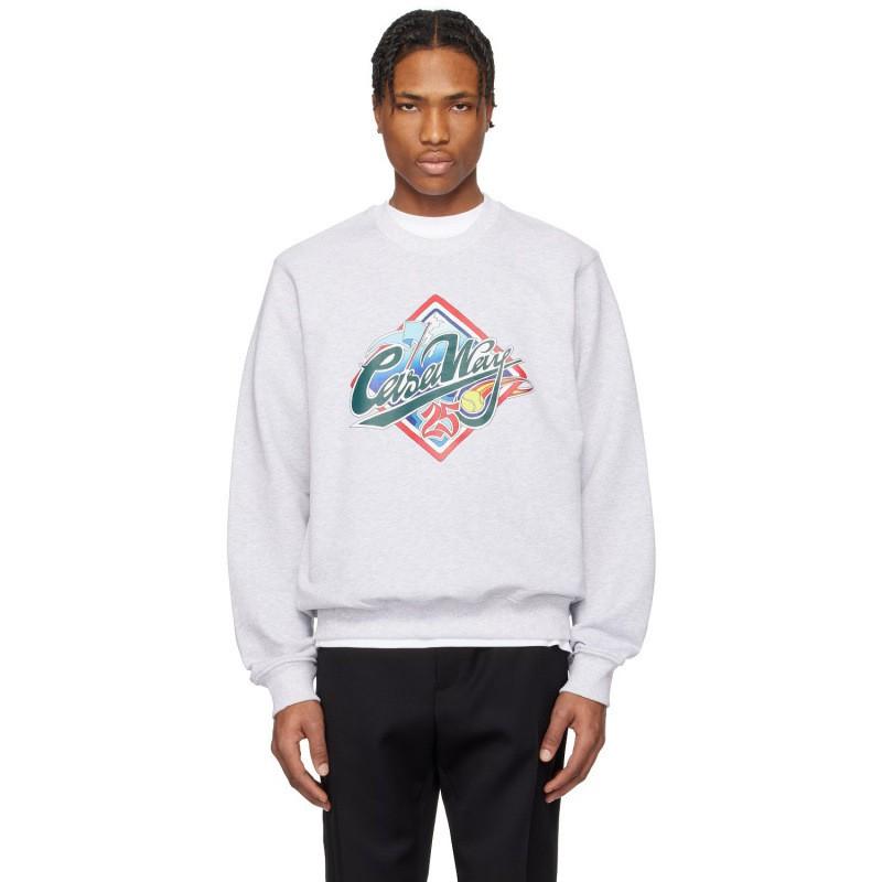 Casablanca Print Crew Neck Sweatshirt Couples Regular Fit Casual Top
