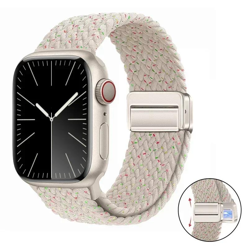 Magnetic Braided Loop Strap For Apple Watch Band 45mm 41mm 44mm 42mm 46mm Ultra 3 49mm Nylon Bracelet iWatch 11 10 9 8 7 6 5 SE