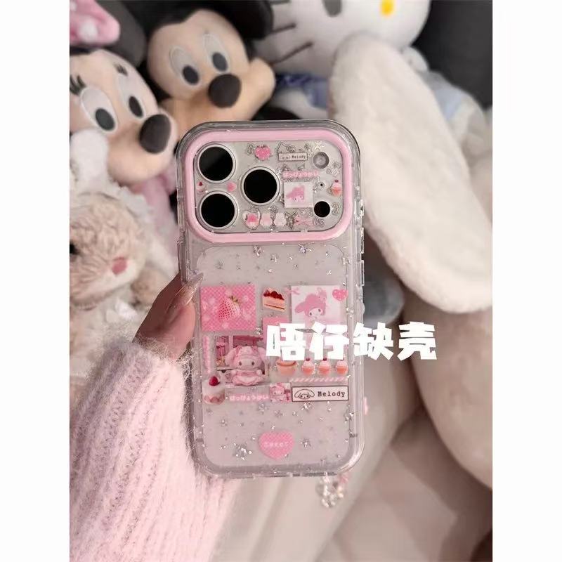 Cute Through-the-bottom Strawberry Cake Melody Round Edge Double Layer Is Suitable for Apple 17promax/16/15 Mobile Phone Case.