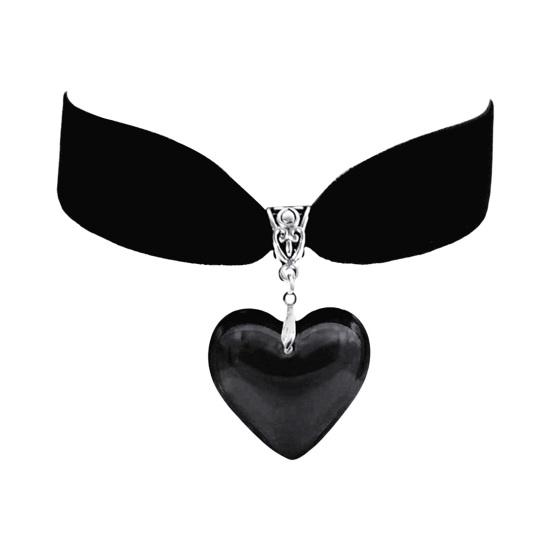 Gotický náhrdelník srdce obojek Černý sametový obojek nastavitelná délka galvanicky pokovený symbol lásky Vintage vánoční šperk na krk dárek pro ženy