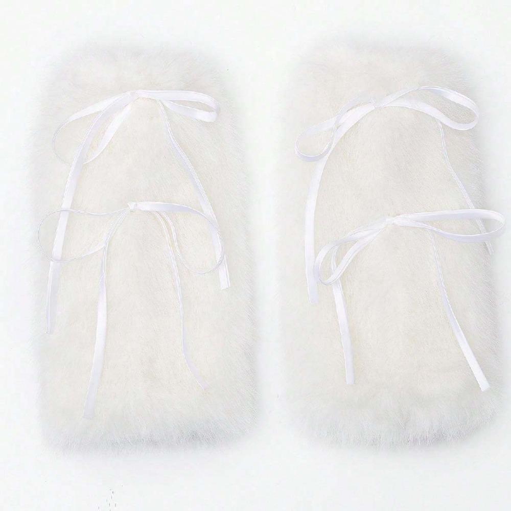 Women's Leg Warmers Autumn and Winter Warm Fur Plush Calf Socks with Bowknot Faux Fur Socks Mid-Tube Stacked Socks Boots