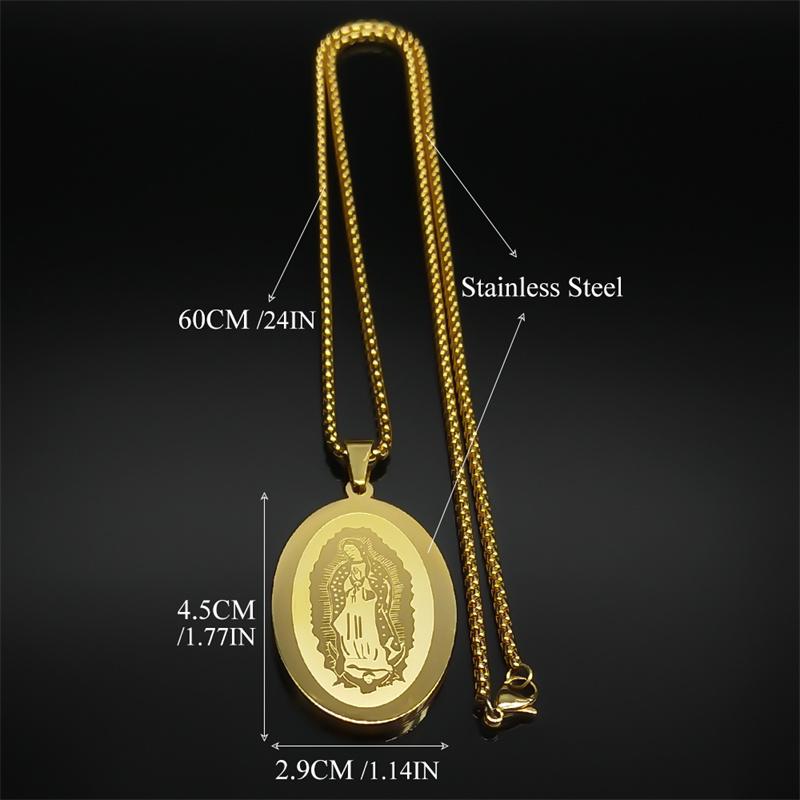 Katholische Jungfrau Maria Medaillen Halskette für Damen Herren Edelstahl Goldfarbe Religiöse Guadalupe Gebetskette Schmuck NZZZ939S02