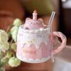 Cute Ceramic Mug with Lid, Spoon, and Straw - Perfect Birthday or Couple's Gift