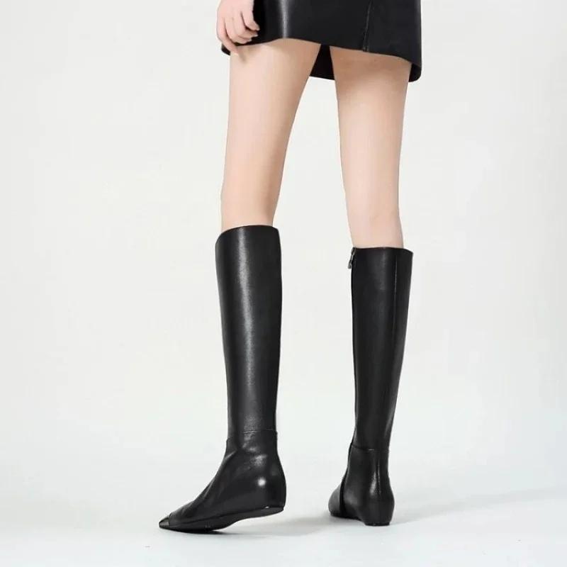 Fashion Brand Metal Pointed Women Knee Long Boots Fashion Stage Show Black Sexy Autumn Winter Over Knee Length Boots Size 34-45
