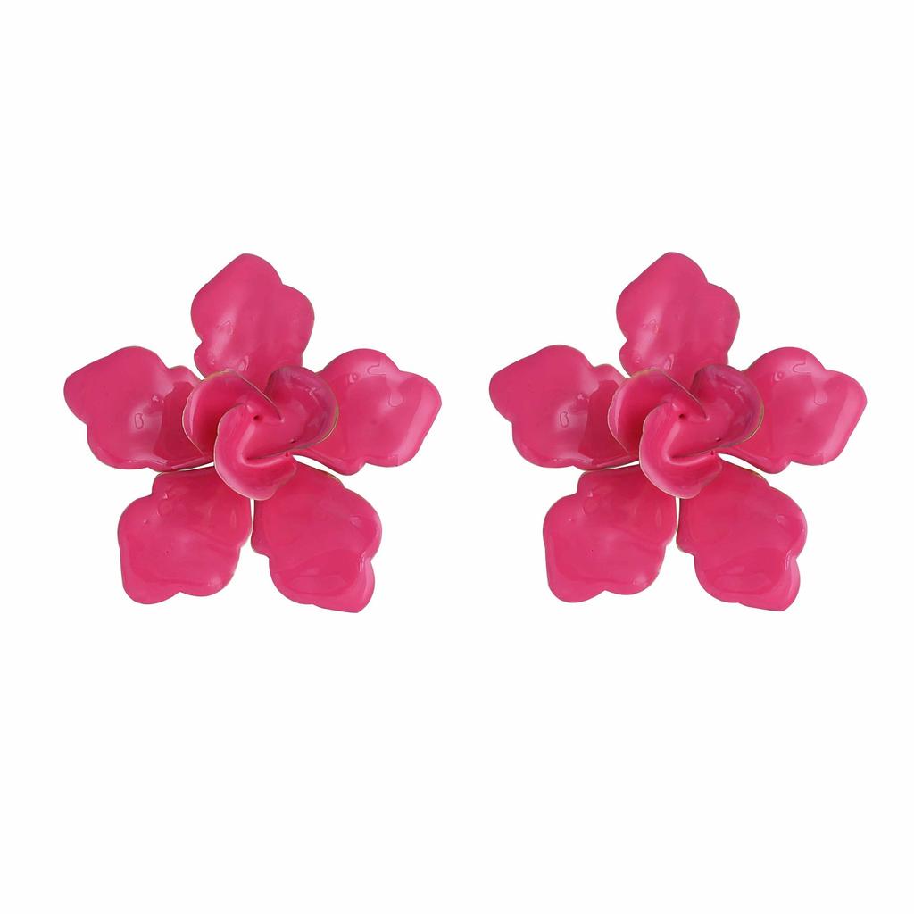 Exaggerated Retro Metal Dripping Oil Colored Flower Flower Stud Earrings Light Luxury High Sense Versatile Women's Models