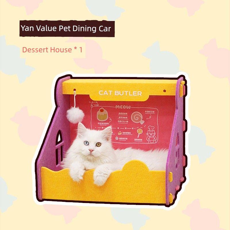 

Dining Car Cat Nest Felt House Scratch-Resistant Abrasion Resistant Cat House Semi-Enclosed Cat Nest Dog House Cat House Cute Pet Supplies Dessert House