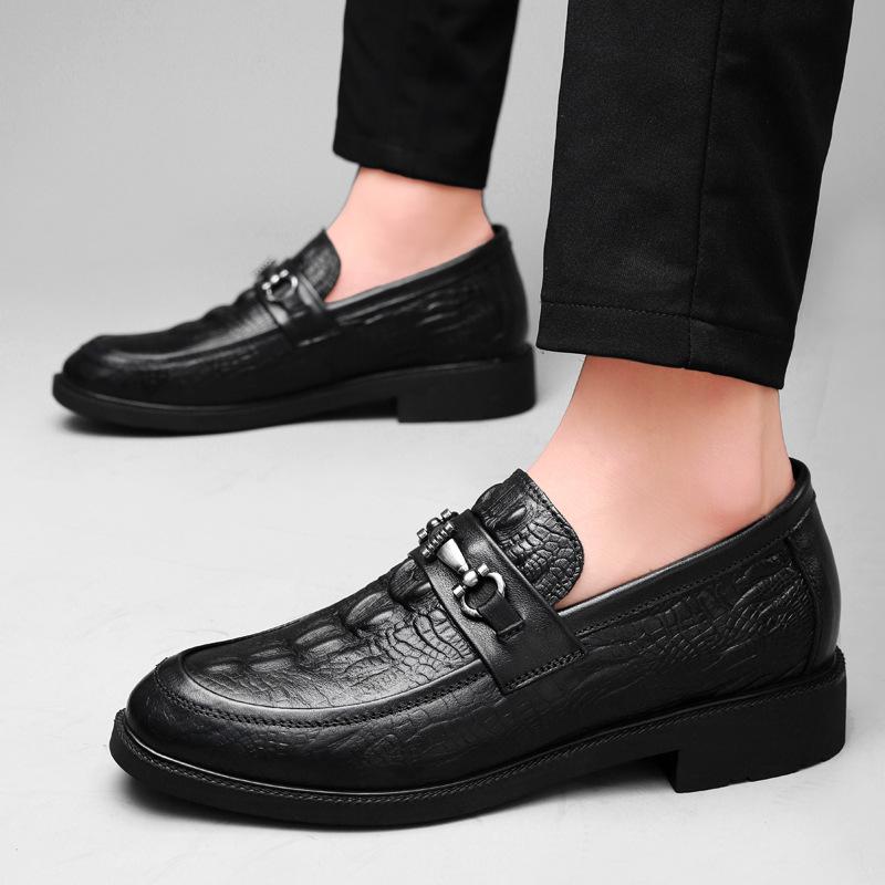 Embossed Crocodile Pattern Invisible Inner Height Increase 4.5CM Business Casual Dress Leather Shoes Men's Shoes