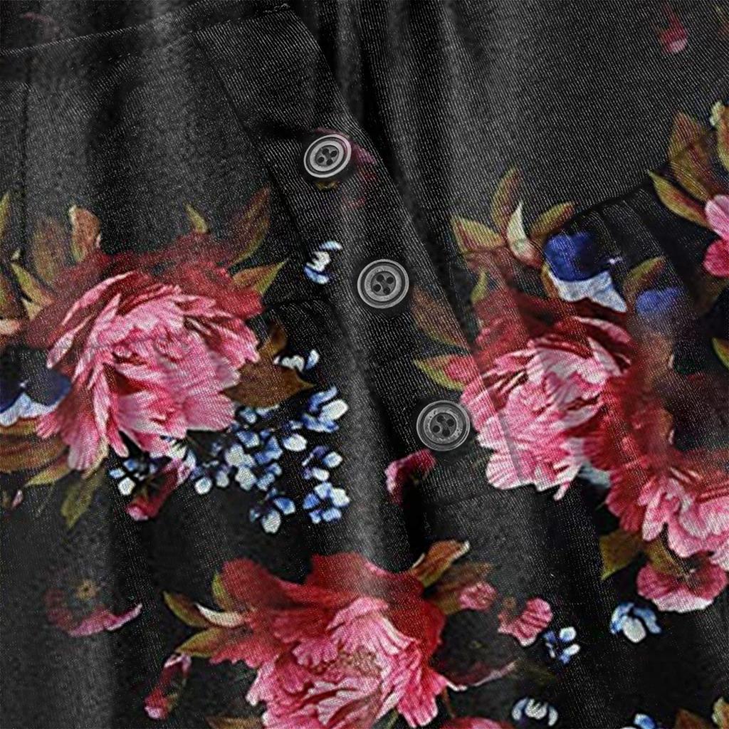 Women's Summer Casual Flower Print Short-sleeved Loose  A-line Swing Top