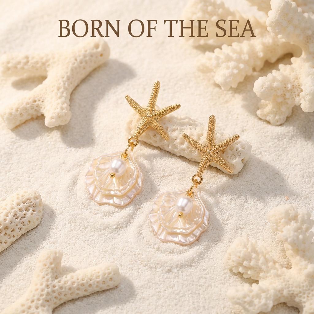 Exaggerated Metal Starfish Drop Earrings for Women Elegant Imitation Pearl Shell Dangle Earrings Summer Party Jewelry Gifts
