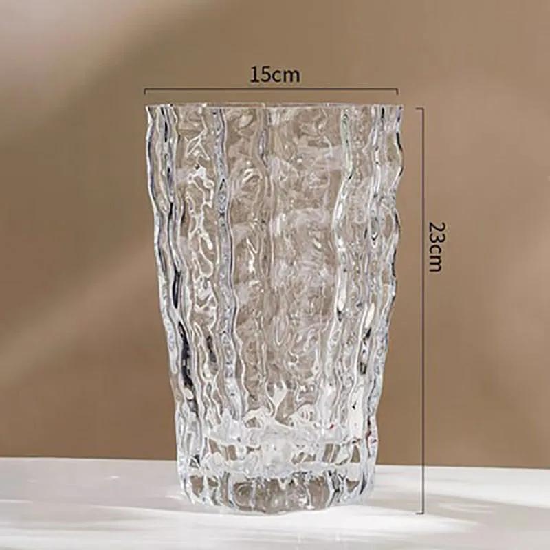 Relief Texture Glass Vase Creative Hydroponic Flower Pot Desk Decoration Artificial Flower Decorative Floral Arrangement Vases