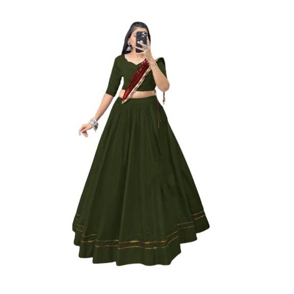 Spesiell Rayon Bomull Lehenga for Kvinner med Gotta Patti-detaljer Navratri Spesial Hele Lehenga Choli, Usydd Bluse