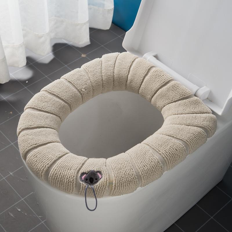 Verdickte Tragbare Gestrickte Toilettenmatte Bunt Genäht Waschbar Frostschutz O-Form Toilettendeckel Winter Wintertoiletten-Frostschutz