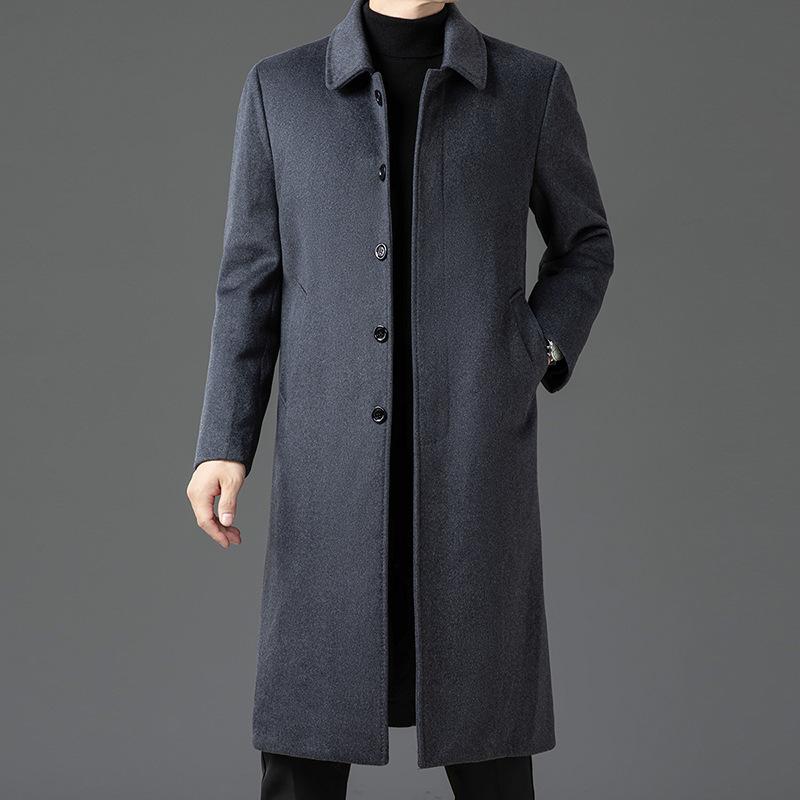Men's Autumn and Winter New Fashionable Simple Medium and Long Woolen Coat
