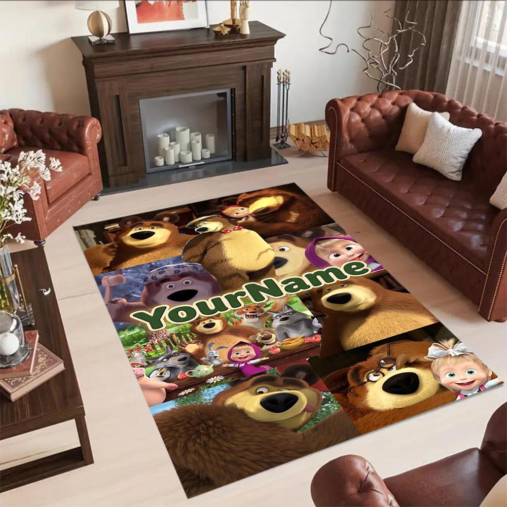 Masha Bear Customized Name Area Rug Design for Balcony Entryway Game Room Hallway Antislip Carpet Office home decor Spiritual Gift