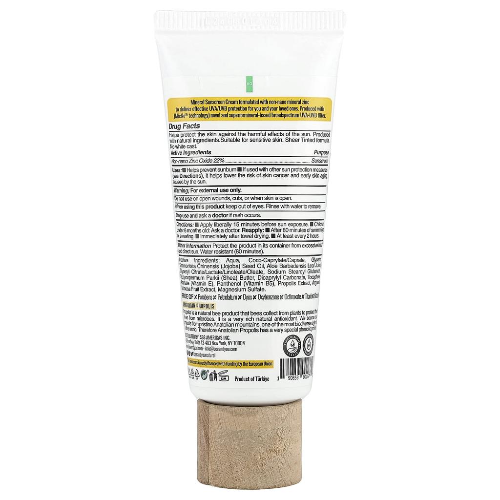 Bee & You, Mineral Sunscreen Cream, Spf 50+, 80Ml(2.7Fl Oz)