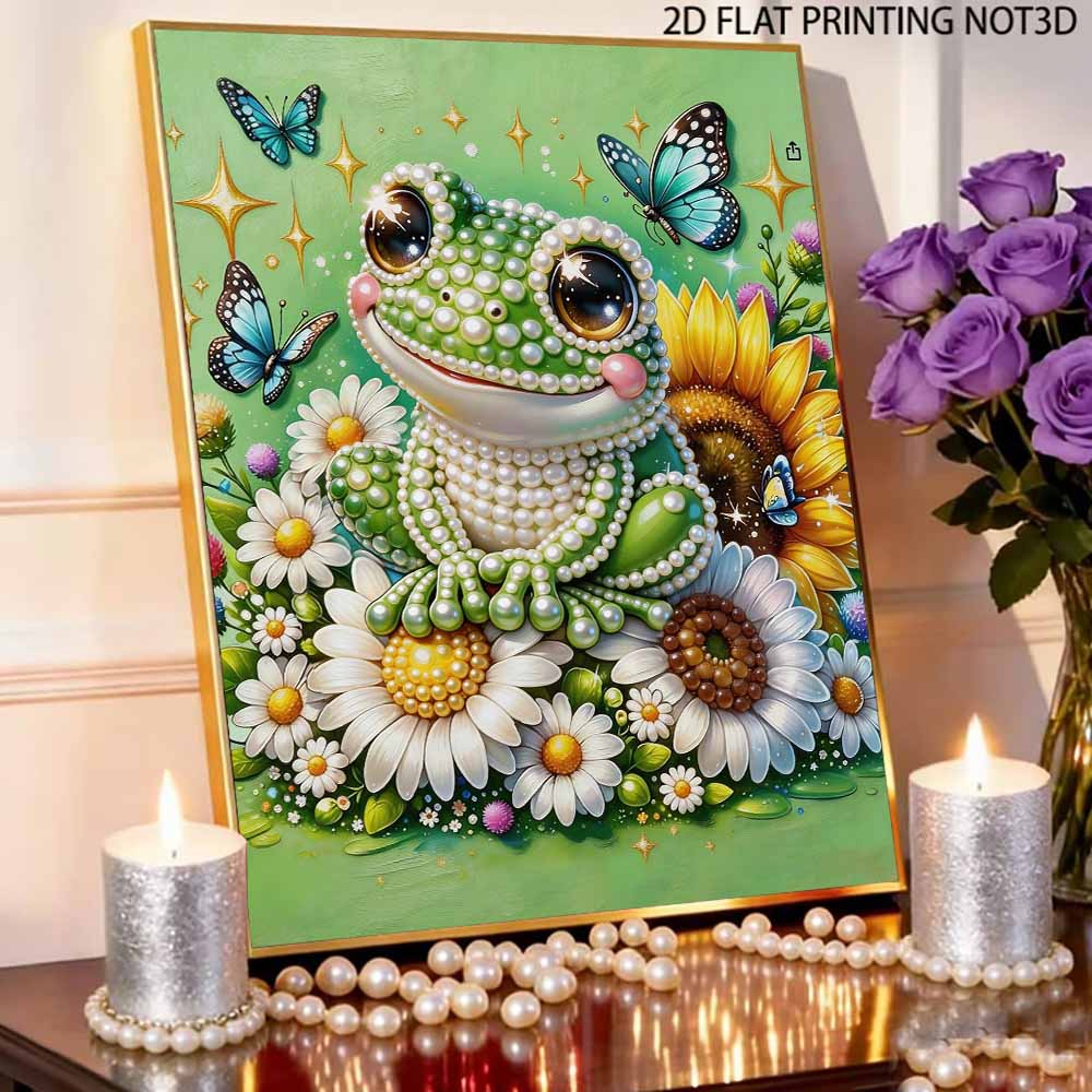 5D Little Frog Pearl Wall Art Kit 30x40cm Frameless DIY Pearl Diamond Painting Floral Gem Art for Living Room/Bedroom Home Wall Decor