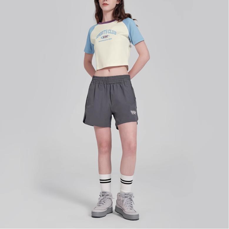 Reebok Color Block Knit Crew Neck Short Sleeve Raglan T-Shirt Women Tops Light-Blue White 24SRC406WGW2