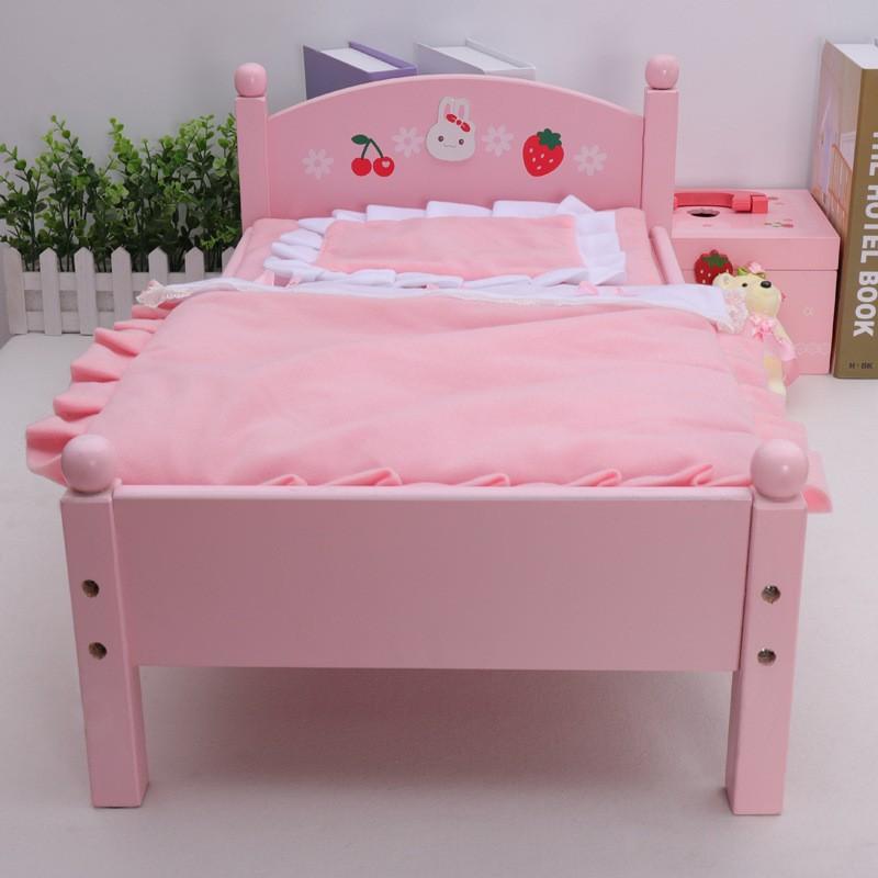Wooden Playhouse Pink Rabbit Doll Bed Simulation Furniture Bedding Educational Toys