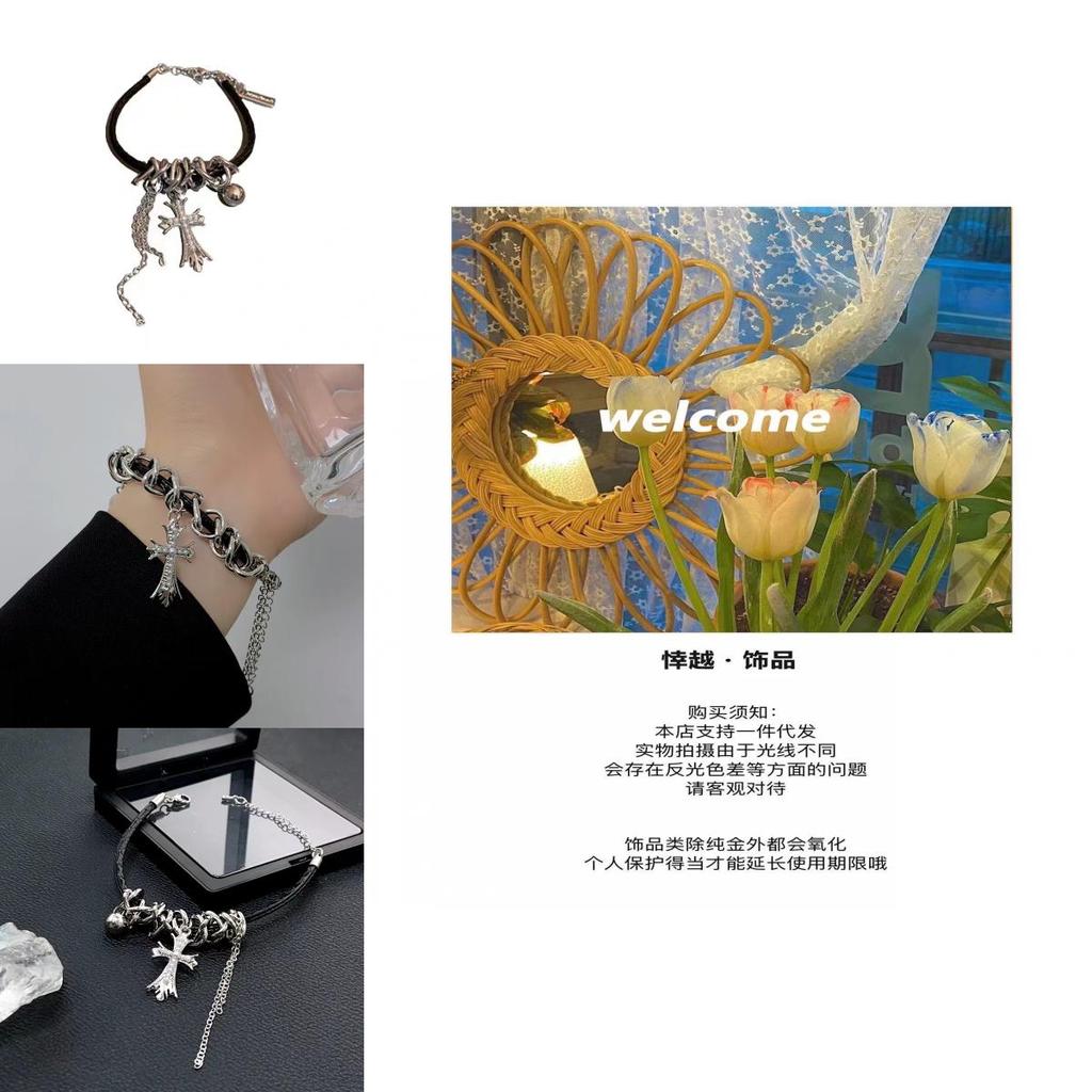 Fashionable Asymmetrical Cross Tassel Leather Bracelet For Women Trendy Sweet Cool Design