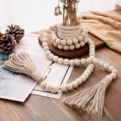 DIY Handmade Jewelry Accessories Log Color Wood Beads Hemp Rope Fringed String Home Decoration Pendant Handicraft Decoration