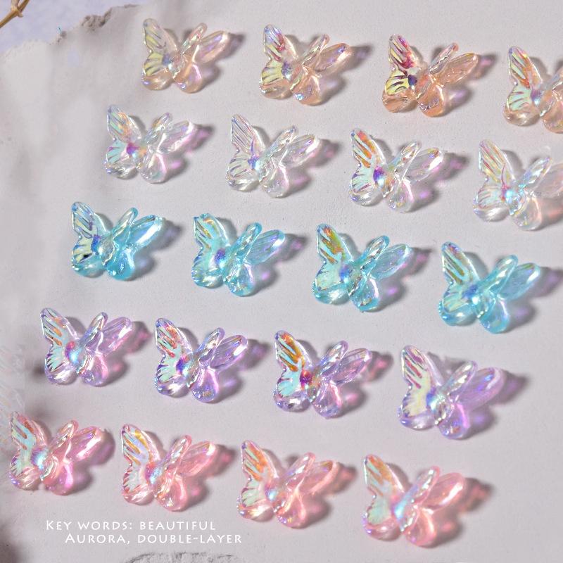 40pcs/bag Double Layer Butterfly Nail Art Decorations ResinNail Art Rhinestones For 3D Manicure DIY Fashion Manicure Tools