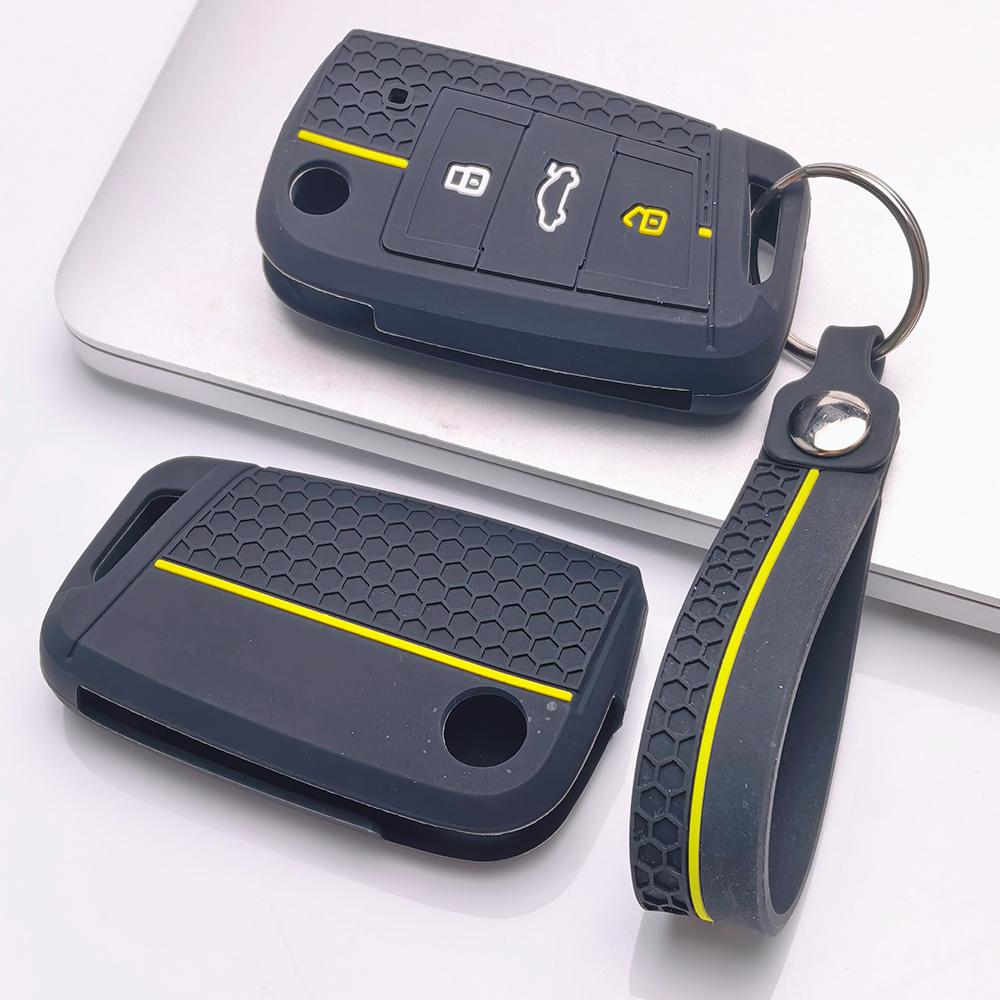 Key Fob Cover for VW Golf Tiguan Passat Polo Octavia A7 Mk7 Mk2 B8 with Keychain Anti-Scratch Surface Shockproof Structure Soft Grip Texture