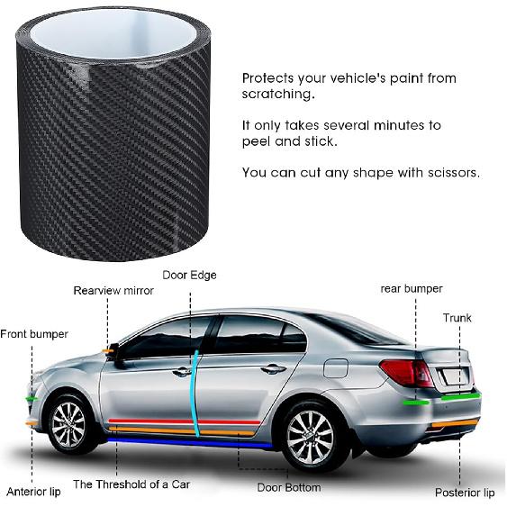 Carbon Fiber Protective Film for Car Door Guard, Scratch Sticker, 10cm x 3 Meters